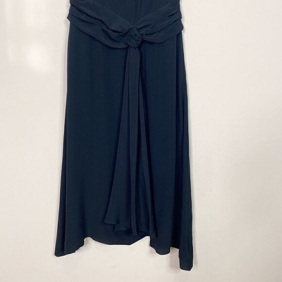 Luisa Cerano Navy Blue Draped Boat Neck Silk Blend Midi Dress - Picture 4 of 9